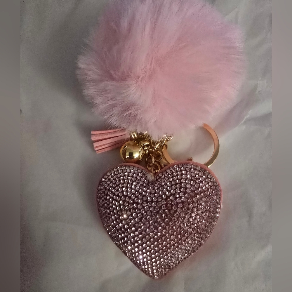 Large Pink Heart & Pompom Bag charm/Keychain New
